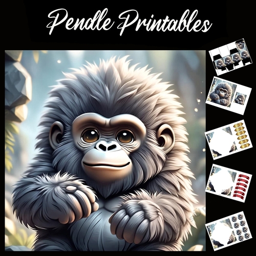 George The Cute Baby Gorilla 7x7 Card Kit. Matching Box, Gift Bauble,Tag
