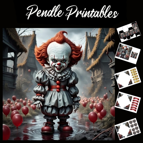 Pennywise Clown 7x7 Card Kit. Matching Box, Gift Bauble,Tag