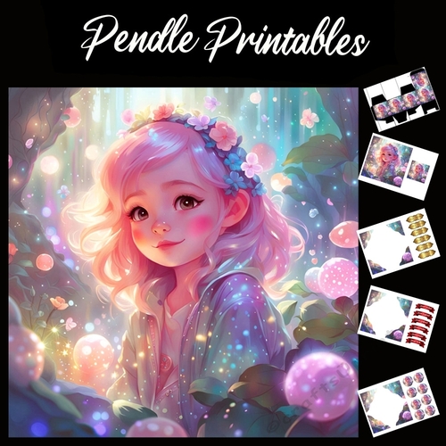 Cute Bubbles & Flowers Girl 7x7 Card Kit. Matching Box, Gift Bauble,Tag