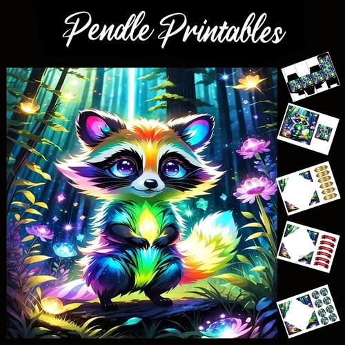 The Vibrant Raccoon 7x7 Card Kit. Matching Box, Gift Bauble,Tag