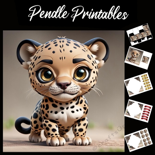 The Cute Leopard Cub  7x7 Card Kit. Matching Box, Gift Bauble,Tag