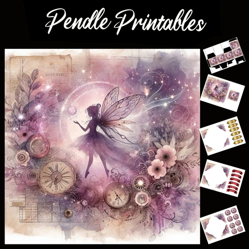 Purple Haze Fairy 7x7 Card Kit. Matching Box, Gift Bauble,Tag