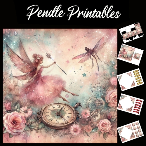 Fairy Time 7x7 Card Kit. Matching Box, Gift Bauble,Tag