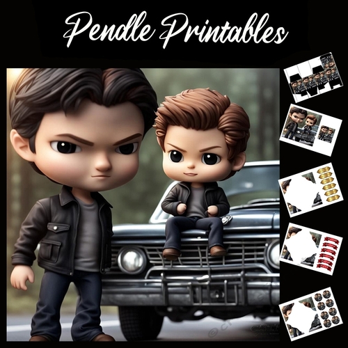 Anime Style Young Sam & Dean Supernatural 7x7 Card Kit. Matching Box, Gift Bauble,Tag