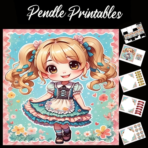 Anime Style Sweet Girl  7x7 Card Kit. Matching Box, Gift Bauble,Tag