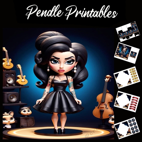 Anime Style Amy Winehouse 7x7 Card Kit. Matching Box, Gift Bauble,Tag