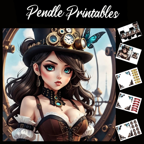Steampunk Pirate 7x7 Card Kit. Matching Box, Gift Bauble,Tag