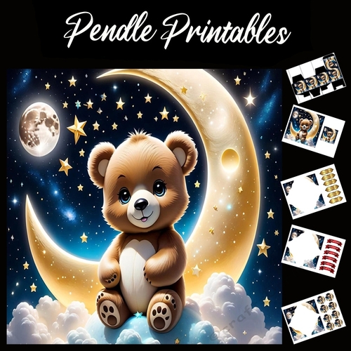 Sleeptime Bear 7x7 Card Kit. Matching Box, Gift Bauble,Tag