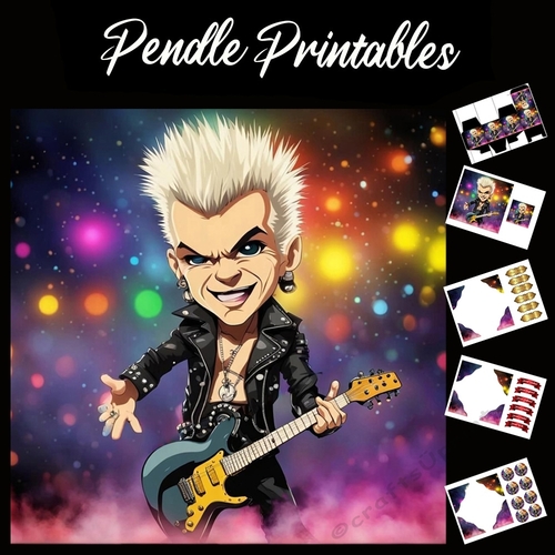 Anime Style Billy Idol 7x7 Card Kit. Matching Box, Gift Bauble,Tag