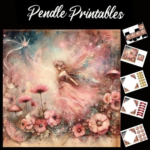Fantasy Flying 7x7 Card Kit. Matching Box, Gift Bauble,Tag