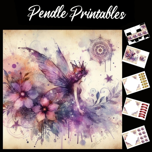 Purple Princess Fairy  7x7 Card Kit. Matching Box, Gift Bauble,Tag