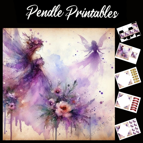 Violet Visions Fairys  7x7 Card Kit. Matching Box, Gift Bauble,Tag