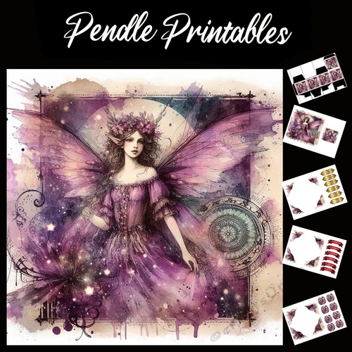 Purple Nymph  7x7 Card Kit. Matching Box, Gift Bauble,Tag