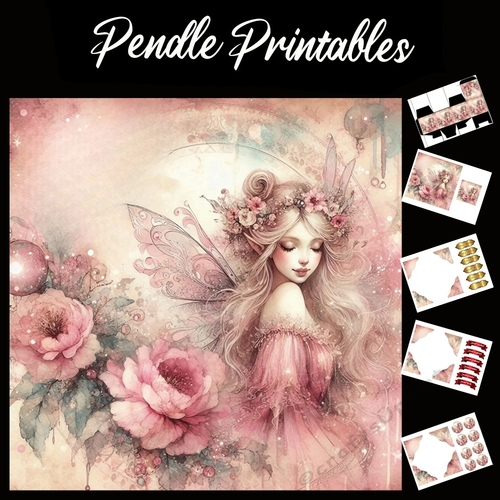 Pretty In Pink Fairy 7x7 Card Kit. Matching Box, Gift Bauble,Tag