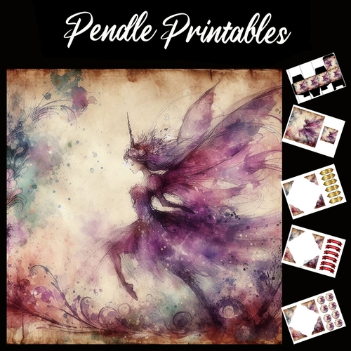 Purple Power Fairy 7x7 Card Kit. Matching Box, Gift Bauble,Tag
