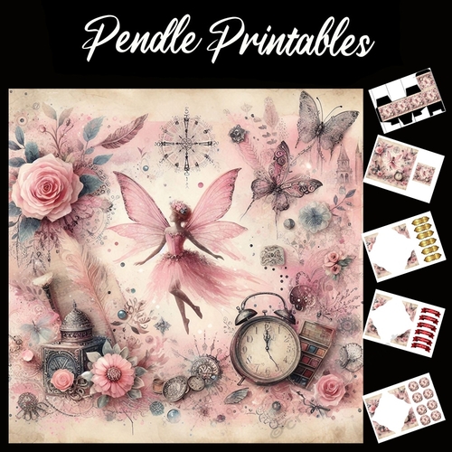 Pixie Dreams 7x7 Card Kit. Matching Box, Gift Bauble,Tag