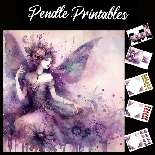 Pretty In Purple 7x7 Card Kit. Matching Box, Gift Bauble,Tag
