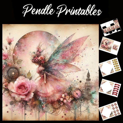 Fantasy In Flowers 7x7 Card Kit. Matching Box, Gift Bauble,Tag