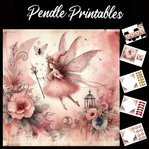 Rose Fairy 7x7 Card Kit. Matching Box, Gift Bauble,Tag