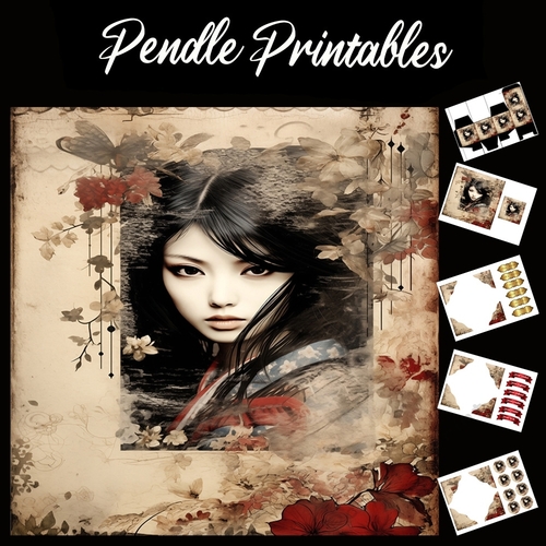 Geisha Girl 7x7 Card Kit. Matching Box, Gift Bauble,Tag