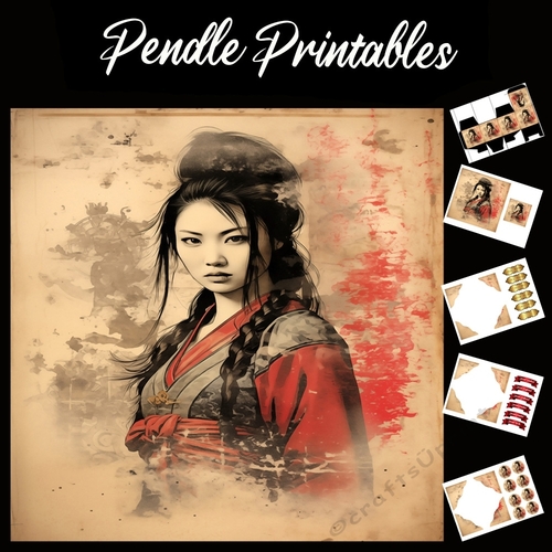 Geisha Red Kimono Girl 7x7 Card Kit. Matching Box, Gift Bauble,Tag