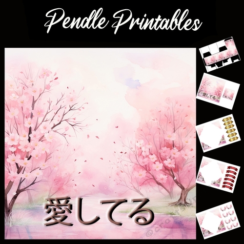 I Love You Japanese Blossom 7x7 Card Kit. Matching Box, Gift Bauble,Tag