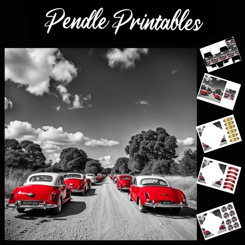 Red Car Race 7x7 Card Kit. Matching Box, Gift Bauble,Tag