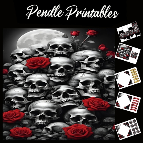 Skulls And Roses 7x7 Card Kit. Matching Box, Gift Bauble,Tag