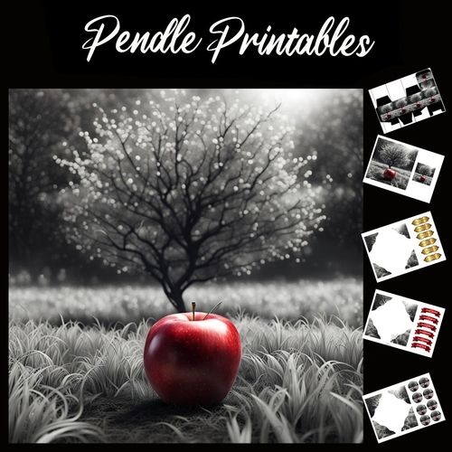 Red Apple Tree 7x7 Card Kit. Matching Box, Gift Bauble,Tag