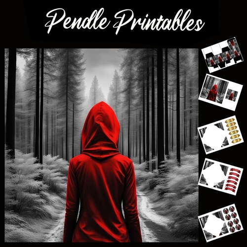 Red Hoodie 7x7 Card Kit. Matching Box, Gift Bauble,Tag