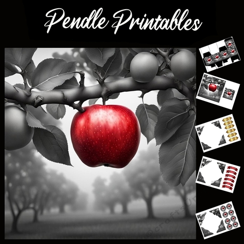 Red Hanging Apple 7x7 Card Kit. Matching Box, Gift Bauble,Tag