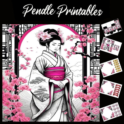 Pink Blossom Lady 7x7 Card Kit. Matching Box, Gift Bauble,Tag