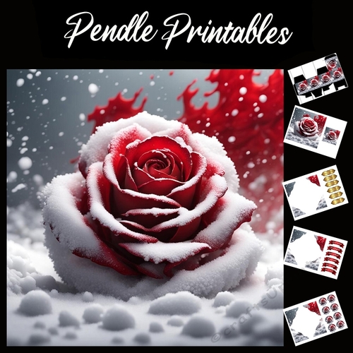 The Snow Rose 7x7 Card Kit. Matching Box, Gift Bauble,Tag