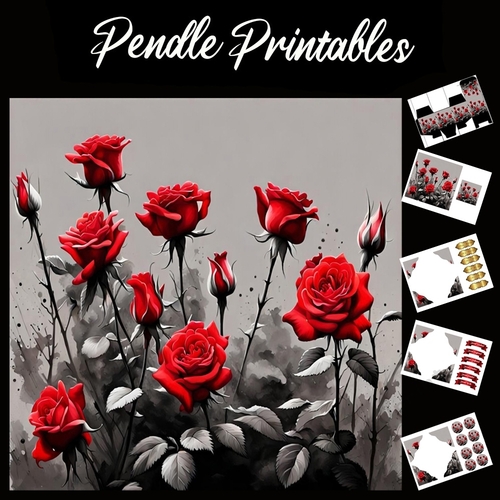 Beautiful Red Roses 7x7 Card Kit. Matching Box, Gift Bauble,Tag