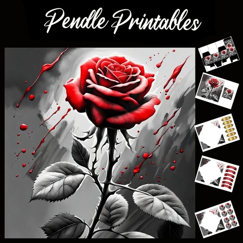 Blood Rain Rose 7x7 Card Kit. Matching Box, Gift Bauble,Tag