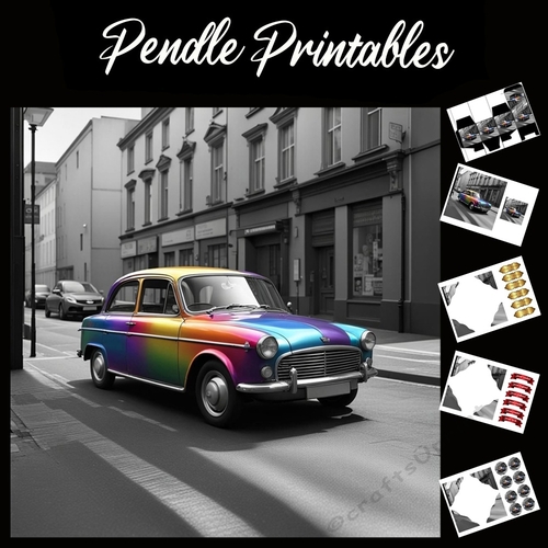 Harlequin Car 7x7 Card Kit. Matching Box, Gift Bauble,Tag