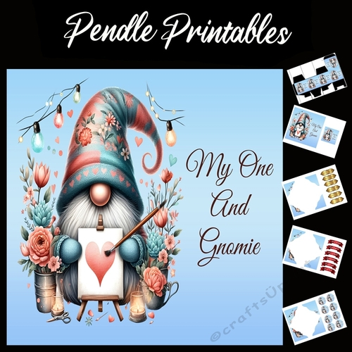 Happy Birthday Gnome Card 14 7x7 Card Kit. Matching Box, Gift Bauble,Tag