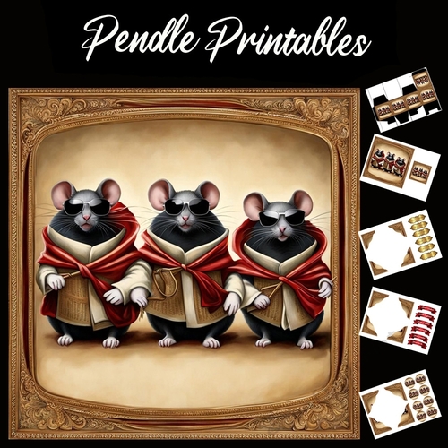 Nursery Rhyme: Three Blind Mice 2 7x7 Card Kit. Matching Box, Gift Bauble,Tag