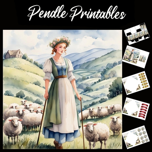 Nursery Rhyme: Bo Peep 3 7x7 Card Kit. Matching Box, Gift Bauble,Tag