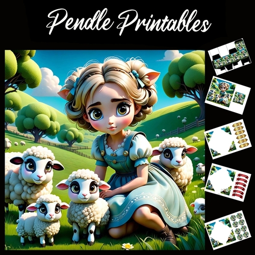 Nursery Rhyme: Bo Peep 5 7x7 Card Kit. Matching Box, Gift Bauble,Tag