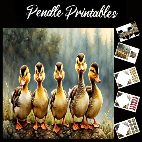 Nursery Rhyme: 5 Little Ducks 3 7x7 Card Kit. Matching Box, Gift Bauble,Tag