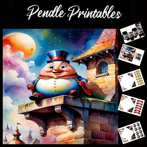 Nursery Rhyme: Humpty Dumpty 4 7x7 Card Kit. Matching Box, Gift Bauble,Tag