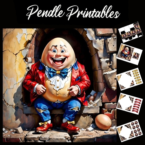 Nursery Rhyme: Humpty Dumpty 5 7x7 Card Kit. Matching Box, Gift Bauble,Tag