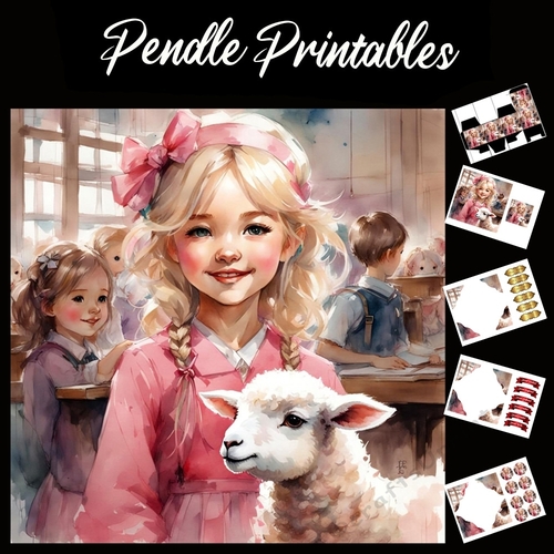 Nursery Rhyme: Mary Had A Little Lamb 6 7x7 Card Kit. Matching Box, Gift Bauble,Tag
