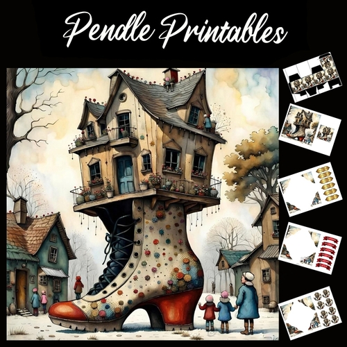 Nursery Rhyme: There Was An Old Woman 4 7x7 Card Kit. Matching Box, Gift Bauble,Tag