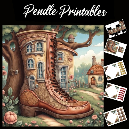 Nursery Rhyme: There Was An Old Woman 5 7x7 Card Kit. Matching Box, Gift Bauble,Tag