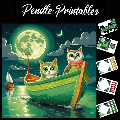Nursery Rhyme: Owl & The Pussy Cat 3 7x7 Card Kit. Matching Box, Gift Bauble,Tag