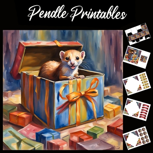 Nursery Rhyme: Pop Goes The Weasel 7x7 Card Kit. Matching Box, Gift Bauble,Tag