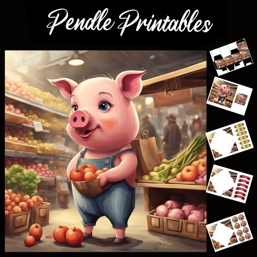 Nursery Rhyme: This Little Piggy 2 7x7 Card Kit. Matching Box, Gift Bauble,Tag
