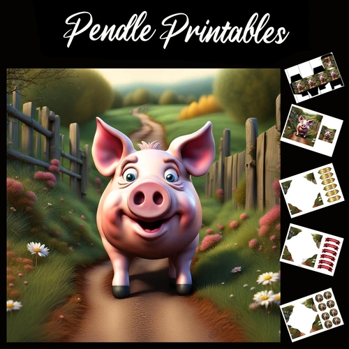Nursery Rhyme: This Little Piggy 4 7x7 Card Kit. Matching Box, Gift Bauble,Tag